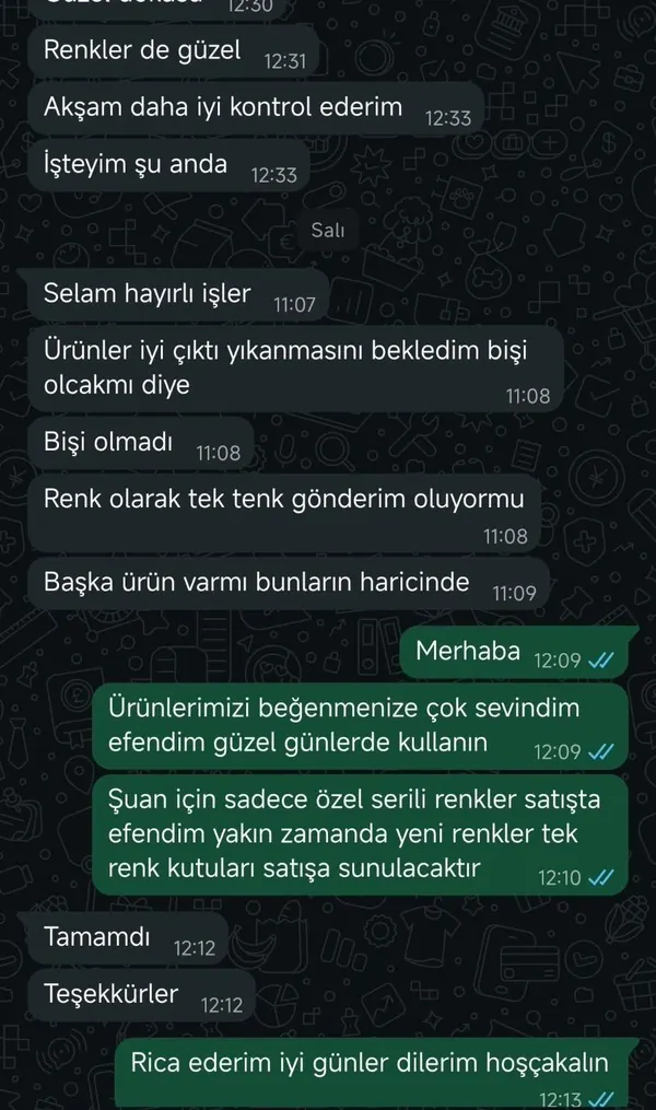 Müşteri mesajı: güzel dokusu, renkler de güzel, yıkamada bir şey olmadı