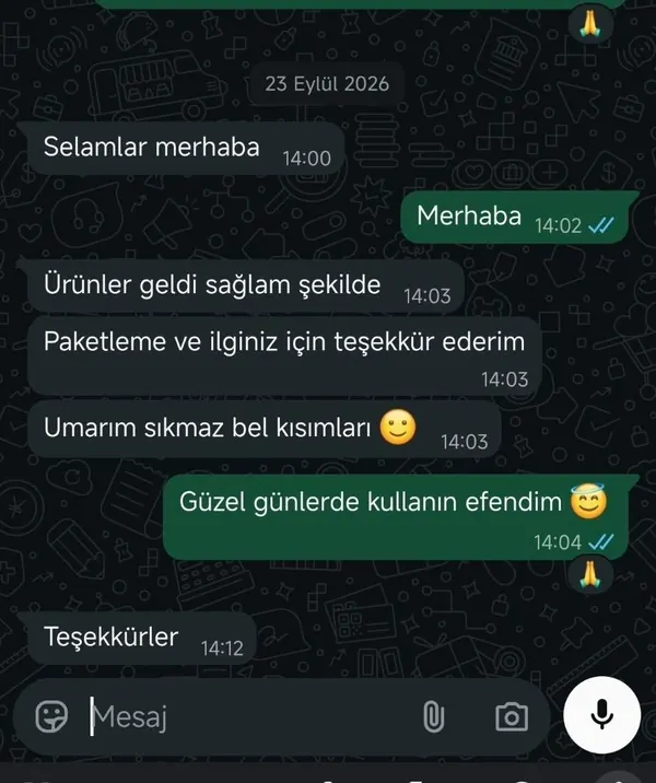 Müşteri mesajı: ürünler geldi sağlam şekilde, paketleme için teşekkürler