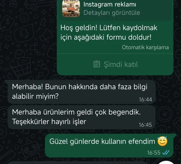 Müşteri mesajı: ürünlerim geldi çok beğendik